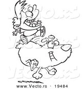 Vector of a Cartoon Boy Riding a Dog - Outlined Coloring Page by Toonaday