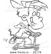 Vector of a Cartoon Boy Riding a Scooter - Outlined Coloring Page by Toonaday