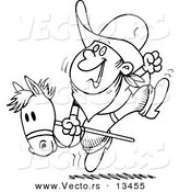 Vector of a Cartoon Boy Riding a Stick Pony - Coloring Page Outline by Toonaday