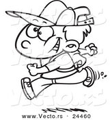 Vector of a Cartoon Boy Running on His First Day of School - Outlined Coloring Page by Toonaday