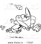 Vector of a Cartoon Boy Running to Catch a Baseball - Coloring Page Outline by Toonaday