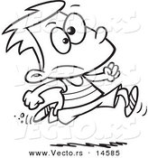 Vector of a Cartoon Boy Running Track - Coloring Page Outline by Toonaday
