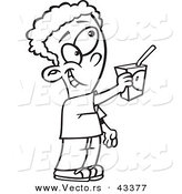 Vector of a Cartoon Boy Sharing His Juice Box - Coloring Page Outline by Toonaday