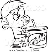 Vector of a Cartoon Boy Taking a Gulp from a Large Fountain Soda - Outlined Coloring Page by Toonaday