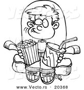 Vector of a Cartoon Boy with Movie Snacks - Coloring Page Outline by Toonaday