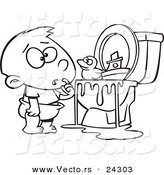 Vector of a Cartoon Boy with Toys in the Toilet Black and White Outline - Outlined Coloring Page by Toonaday
