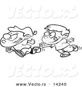 Vector of a Cartoon Boys Playing Tag - Coloring Page Outline by Toonaday