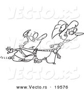 Vector of a Cartoon Bride Dragging Her Groom - Outlined Coloring Page by Toonaday