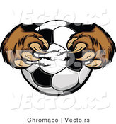 Vector of a Cartoon Brown Bear Mascot Gripping Soccer Ball with Paws and Claws by Chromaco