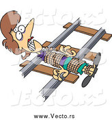 Vector of a Cartoon Brunette White Damsel in Distress, Tied to Railroad Tracks by Toonaday