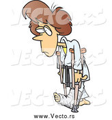 Vector of a Cartoon Brunette White Judo Woman with Crutches by Toonaday