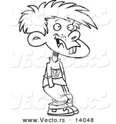 Vector of a Cartoon Buck Toothed Boy with His Hands in His Pockets - Coloring Page Outline by Toonaday