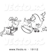 Vector of a Cartoon Bull Charging a Matador - Outlined Coloring Page by Toonaday
