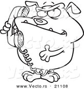 Vector of a Cartoon Bulldog Talking on a Phone - Coloring Page Outline by Toonaday