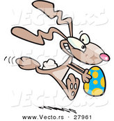 Vector of a Cartoon Bunny Rabbit Running with a Painted Easter Egg by Toonaday