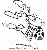 Vector of a Cartoon Bunny Running with an Easter Egg - Outlined Coloring Page Drawing by Toonaday