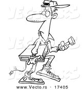 Vector of a Cartoon Burglar Carrying an Electronic Device - Coloring Page Outline by Toonaday
