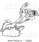 Vector of a Cartoon Bush and Taking Pictures - Coloring Page Outline by Toonaday