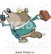 Vector of a Cartoon Business Bear Talking on a Cell Phone and Walking by Toonaday
