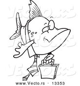 Vector of a Cartoon Business Fish Carrying a Briefcase - Coloring Page Outline by Toonaday
