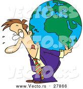 Vector of a Cartoon Business Man Carrying a Burden Globe on His Back by Toonaday