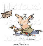 Vector of a Cartoon Business Man Rushing to Catch a Falling Fragile Box by Toonaday