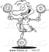 Vector of a Cartoon Businessman Balancing Technology Gears - Coloring Page Outline by Toonaday