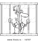 Vector of a Cartoon Businessman Behind Bars - Coloring Page Outline by Toonaday