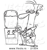 Vector of a Cartoon Businessman by a Water Cooler - Outlined Coloring Page by Toonaday