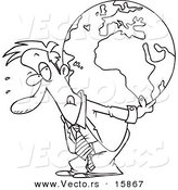 Vector of a Cartoon Businessman Carrying a Burden Globe on His Back - Outlined Coloring Page Drawing by Toonaday