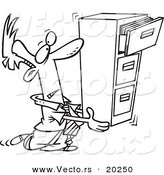 Vector of a Cartoon Businessman Carrying a Filing Cabinet - Outlined Coloring Page by Toonaday