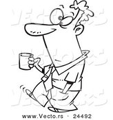 Vector of a Cartoon Businessman Carrying Coffee - Outlined Coloring Page by Toonaday