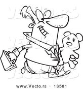 Vector of a Cartoon Businessman Carrying His Teddy Bear to Work - Coloring Page Outline by Toonaday