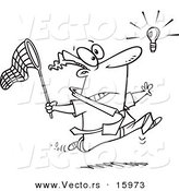 Vector of a Cartoon Businessman Chasing an Elusive Idea with a Net - Outlined Coloring Page Drawing by Toonaday