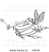 Vector of a Cartoon Businessman Fairy Holding a Magic Wand - Coloring Page Outline by Toonaday
