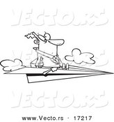 Vector of a Cartoon Businessman Flying on a Paper Airplane - Coloring Page Outline by Toonaday