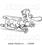 Vector of a Cartoon Businessman Flying Towards an Opportunity - Coloring Page Outline by Toonaday
