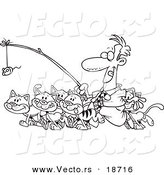 Vector of a Cartoon Businessman Herding Cats - Outlined Coloring Page by Toonaday