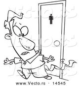 Vector of a Cartoon Businessman Leaving a Bathroom with Tissue Stuck to His Pants - Coloring Page Outline by Toonaday