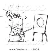 Vector of a Cartoon Businessman Pointing to a Board with a Hole - Outlined Coloring Page by Toonaday