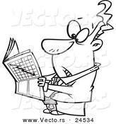 Vector of a Cartoon Businessman Reading the Stock Market News - Outlined Coloring Page by Toonaday