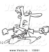 Vector of a Cartoon Businessman Running with a Cup of Coffee - Outlined Coloring Page Drawing by Toonaday