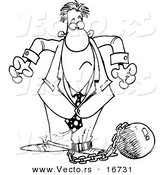 Vector of a Cartoon Businessman Shackled to a Ball and Chain - Outlined Coloring Page Drawing by Toonaday