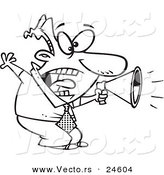 Vector of a Cartoon Businessman Shouting in a Megaphone - Outlined Coloring Page by Toonaday