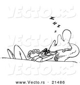 Vector of a Cartoon Businessman Sleeping at His Desk - Outlined Coloring Page by Toonaday