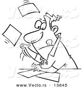 Vector of a Cartoon Businessman Speeding Through Paperwork - Coloring Page Outline by Toonaday