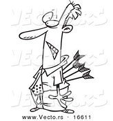 Vector of a Cartoon Businessman Stabbed in the Back with Arrows - Outlined Coloring Page Drawing by Toonaday