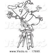 Vector of a Cartoon Businessman Standing on a Ladder and Reaching - Coloring Page Outline by Toonaday