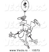 Vector of a Cartoon Businessman Suspended from an Inflation Balloon - Coloring Page Outline by Toonaday