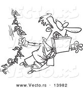 Vector of a Cartoon Businessman Swinging from a Vine like Tarzan - Coloring Page Outline by Toonaday